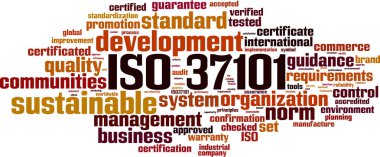 ISO 37101 kelime bulutu kavramı. Vektör çizim