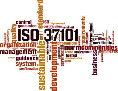 ISO 37101 kelime bulutu kavramı. Vektör çizim