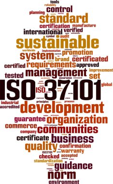 ISO 37101 kelime bulutu kavramı. Vektör çizim
