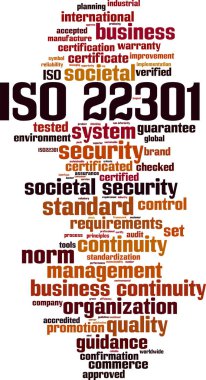 ISO 22301 kelime bulutu kavramı. Vektör çizim