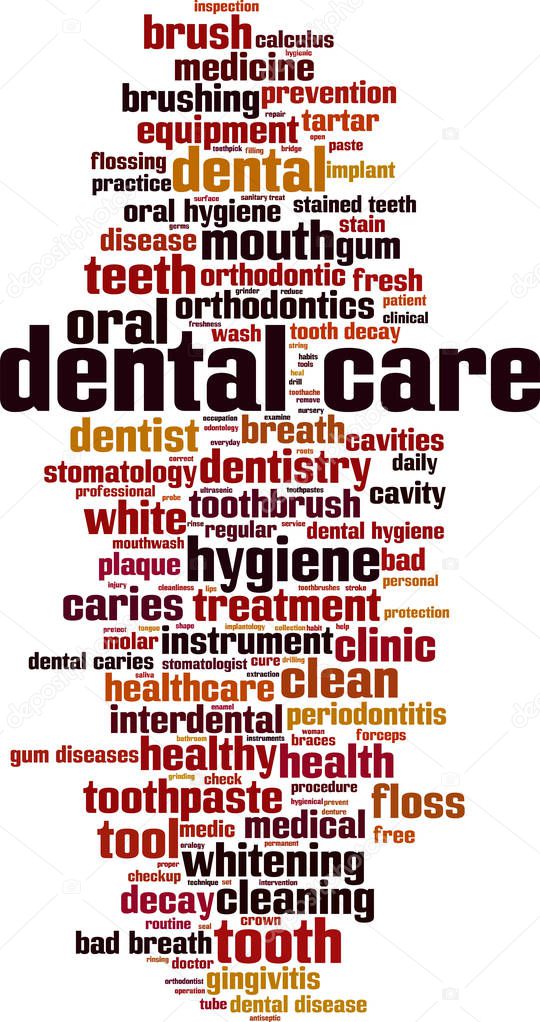 Dental care word cloud concept. Collage made of words about dental care. Vector illustration 