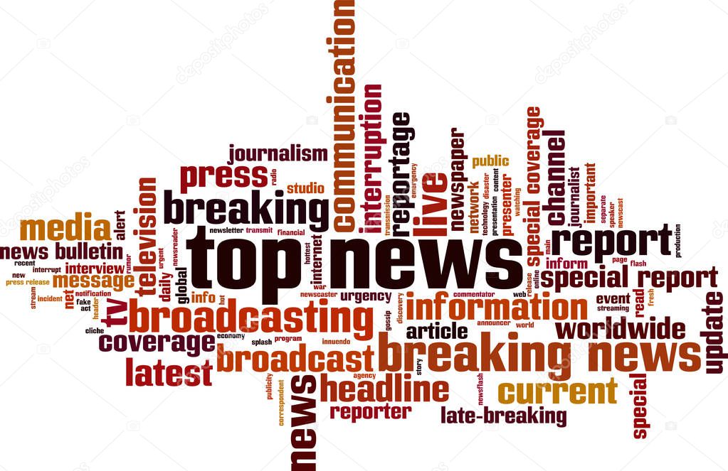 Top news word cloud concept. Collage made of words about top news. Vector illustration