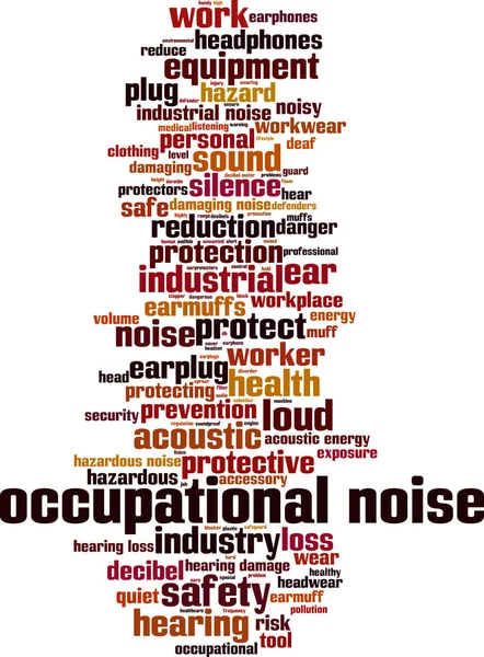 業務用ノイズワードクラウドコンセプト 職業上の騒音についての言葉で作られたコラージュ ベクターイラスト — ストックベクタ