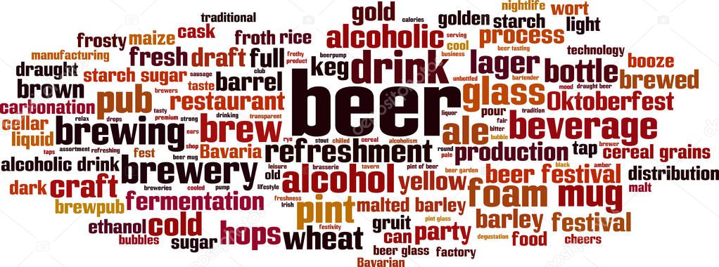 Beer word cloud concept. Collage made of words about beer. Vector illustration 