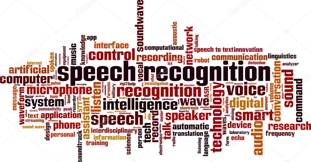 Speech recognition word cloud concept. Collage made of words about speech recognition. Vector illustration