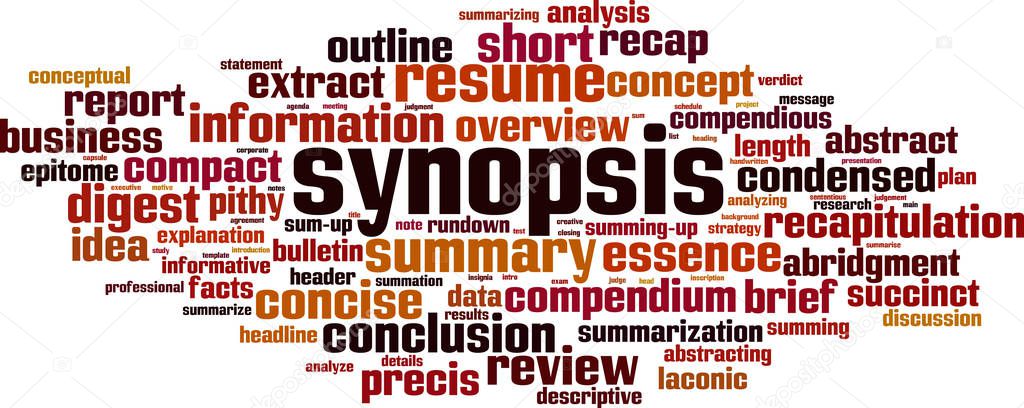 Synopsis word cloud concept. Collage made of words about synopsis. Vector illustration 