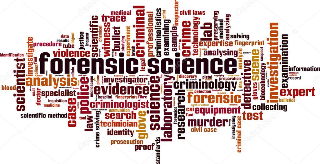 Forensic science word cloud concept. Collage made of words about forensic science. Vector illustration 