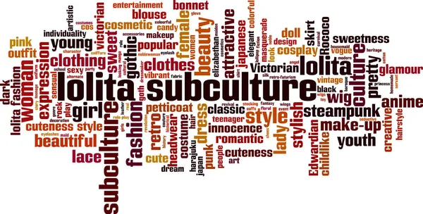 Koncepcja Subkultury Lolita Słowo Chmura Kolaż Wykonany Słów Subkulturze Lolity — Wektor stockowy