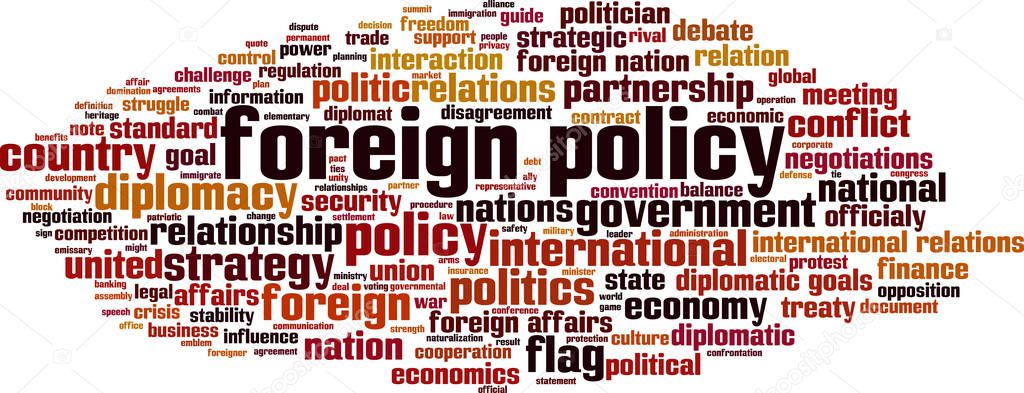 Foreign policy word cloud concept. Collage made of words about foreign policy. Vector illustration 
