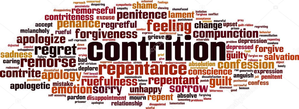 Contrition word cloud concept. Collage made of words about contrition. Vector illustration 