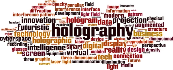 Concepto Nube Palabras Holográfica Collage Hecho Palabras Sobre Holografía Ilustración — Vector de stock