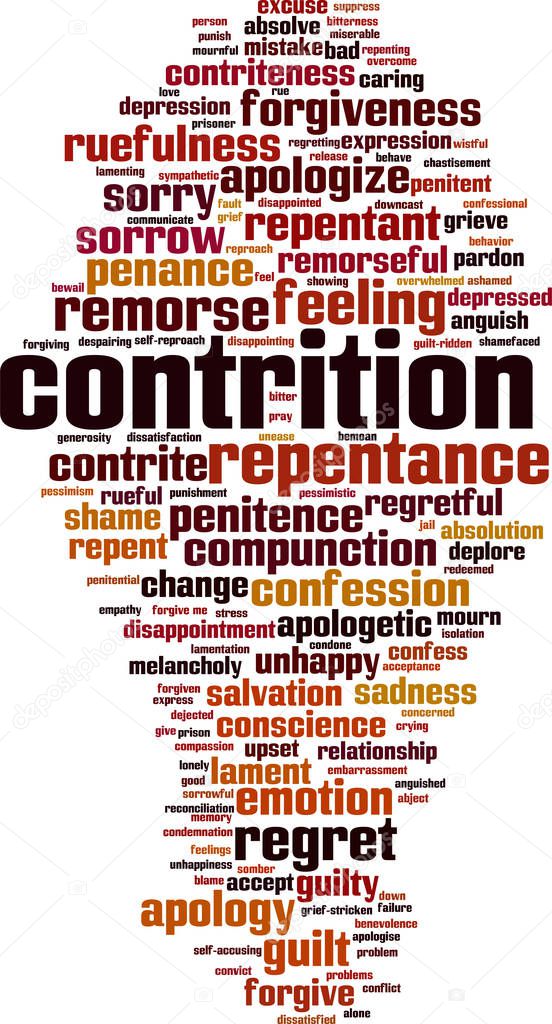 Contrition word cloud concept. Collage made of words about contrition. Vector illustration 