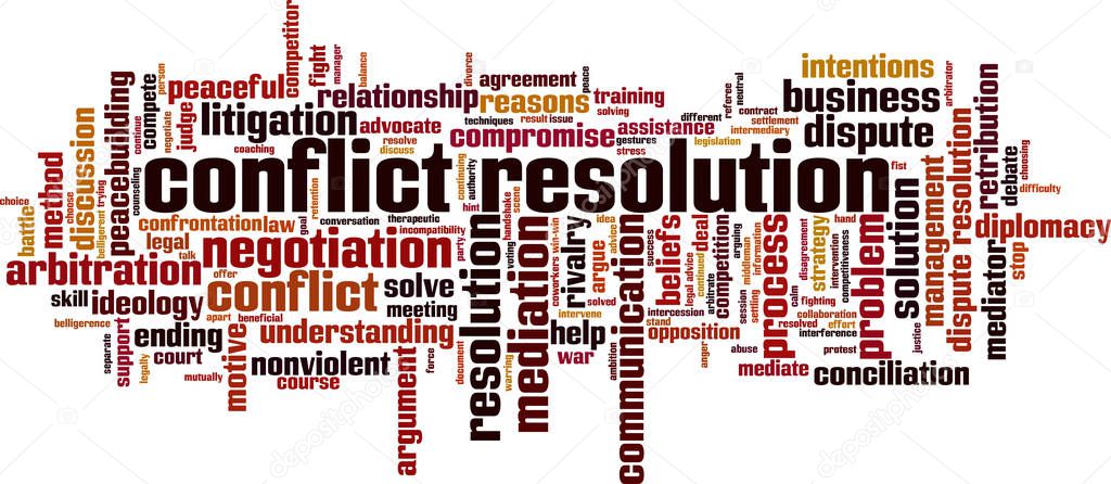 Conflict resolution word cloud concept. Collage made of words about conflict resolution. Vector illustration 