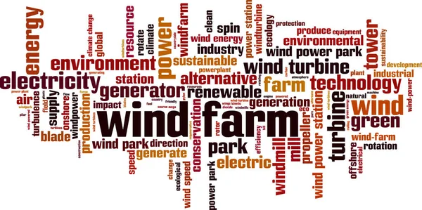 风力发电厂的云雾概念 关于风电场的文字构成的学院 矢量说明 — 图库矢量图片