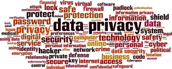 データプライバシーワードクラウドの概念 データプライバシーに関する言葉で作られたコラージュ ベクターイラスト — ストックベクタ