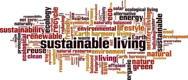 持続可能な生活ワードクラウドの概念 持続可能な生活についての言葉で作られたコラージュ ベクターイラスト — ストックベクタ