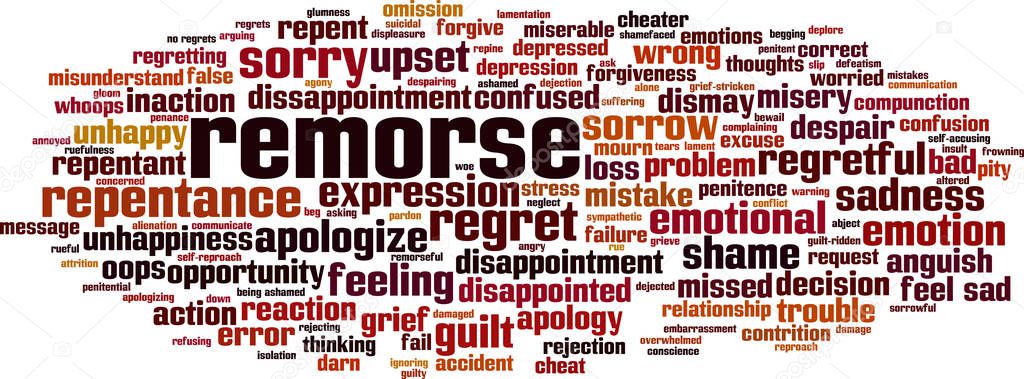 Remorse word cloud concept. Collage made of words about remorse. Vector illustration 