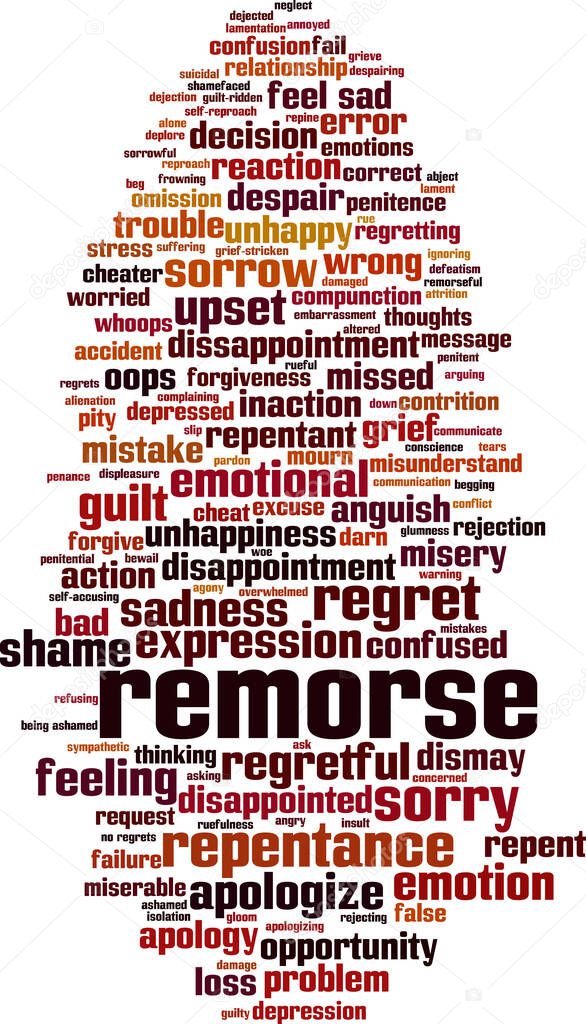 Remorse word cloud concept. Collage made of words about remorse. Vector illustration 