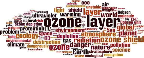 オゾン層ワードクラウドの概念 オゾン層についての言葉で作られたコラージュ ベクターイラスト — ストックベクタ