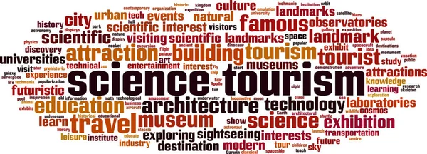 Scienza Turismo Parola Concetto Nube Collage Parole Sul Turismo Scientifico — Vettoriale Stock