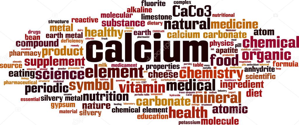 Calcium word cloud concept. Collage made of words about calcium. Vector illustration