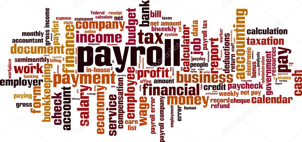 Payroll word cloud concept. Collage made of words about payroll. Vector illustration