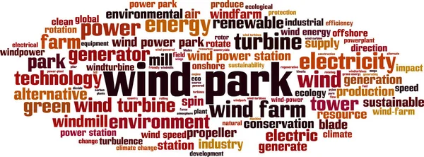 Wind Park Ord Moln Koncept Collage Gjord Ord Vindkraftpark Vektorillustration — Stock vektor