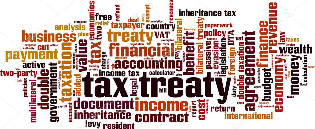 Tax treaty word cloud concept. Collage made of words about tax treaty. Vector illustration