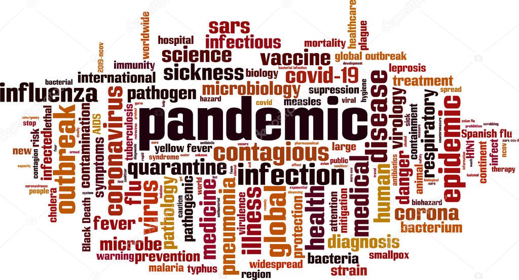 Pandemic word cloud concept. Collage made of words about pandemic. Vector illustration