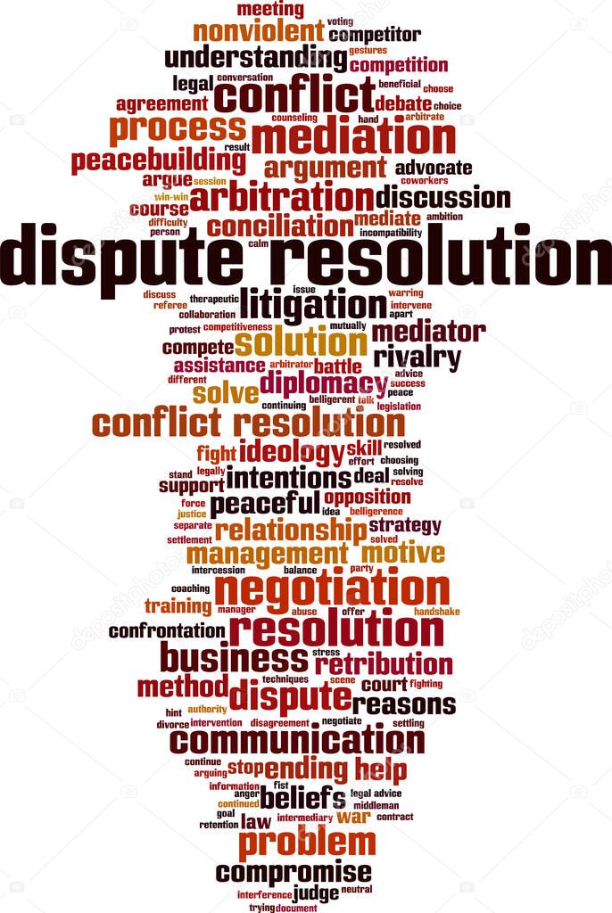 Dispute resolution word cloud concept. Collage made of words about dispute resolution. Vector illustration 