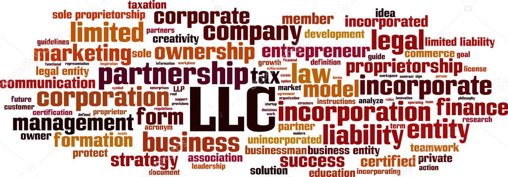 LLC word cloud concept. Collage made of words about LLC. Vector illustration 