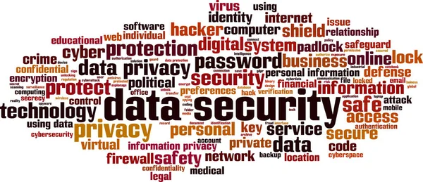 データセキュリティワードクラウドの概念 データセキュリティについての言葉で作られたコラージュ ベクターイラスト — ストックベクタ