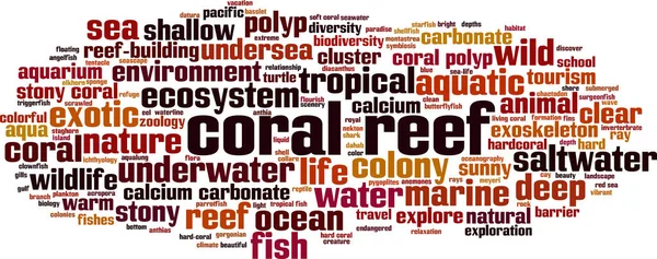 Mercan Resifi Kelime Bulut Konsepti Mercan Resifleriyle Ilgili Kelimelerden Oluşan — Stok Vektör