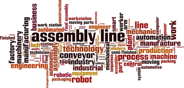Monteringslinje Ord Moln Koncept Collage Gjord Ord Löpande Band Vektorillustration — Stock vektor