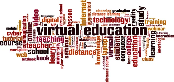 Koncepcja Wirtualnej Edukacji Słowo Chmura Kolaż Wykonany Słów Wirtualnej Edukacji — Wektor stockowy