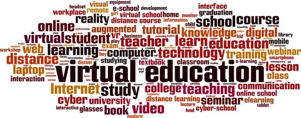 仮想教育ワードクラウドの概念 仮想教育についての言葉で作られたコラージュ ベクターイラスト — ストックベクタ