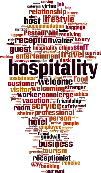 Hospitalidade Conceito Nuvem Palavra Colagem Feita Palavras Sobre Hospitalidade Ilustração — Vetor de Stock