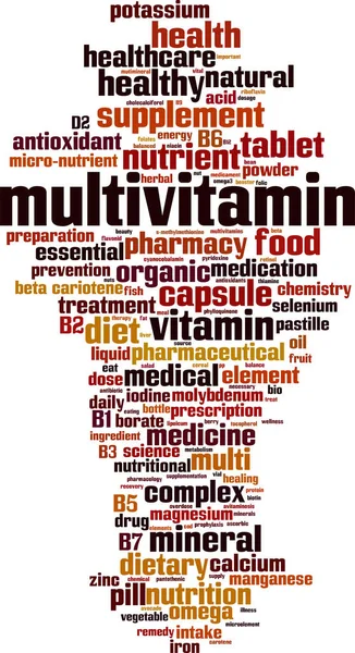 Multiwitaminowa Koncepcja Chmury Słowa Kolaż Wykonany Słów Multiwitaminy Ilustracja Wektora — Wektor stockowy