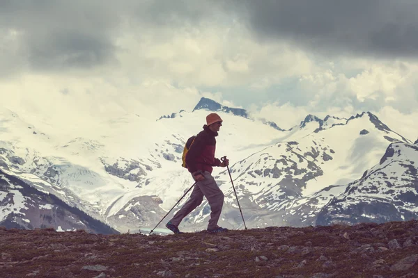 Hombre de senderismo en montaña canadiense — Foto de Stock