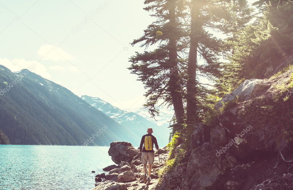 Hiking man in Canadian mountain
