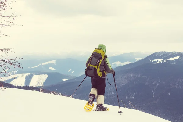 Wanderer in den Winterbergen — Stockfoto