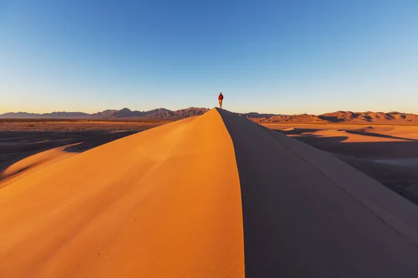 徒步旅行者在沙漠中 — 图库照片