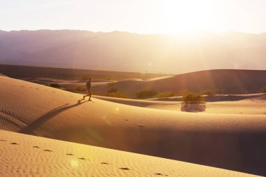 uzun yürüyüşe çıkan kimse Kum Çölü'nde