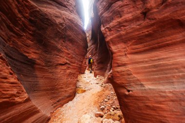 Hike in Slot canyon in USA clipart