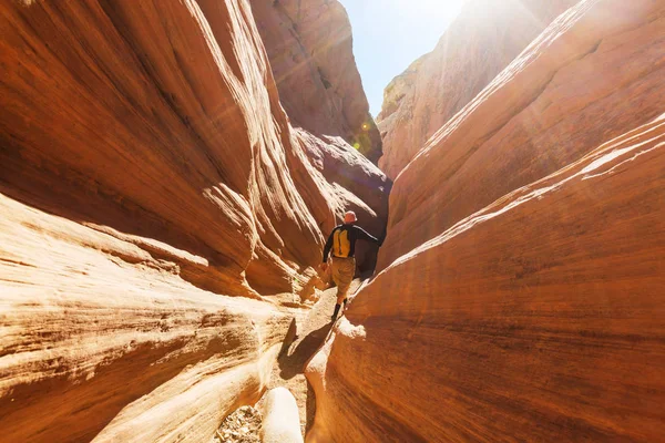 Hike in Slot canyon in USA — Stock Photo, Image