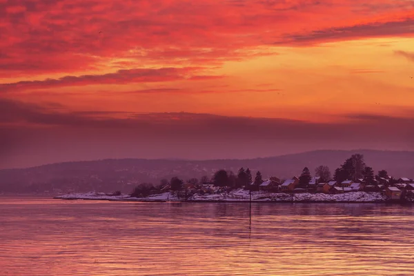 Winter in Norway at sunset — Stock Photo, Image