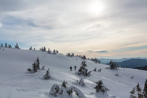 Wandelaars in de winterbergen — Stockfoto