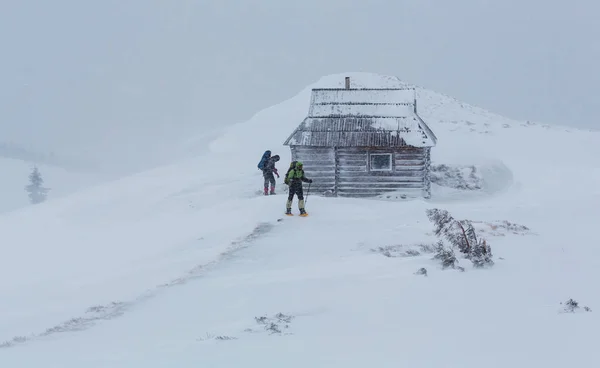 Patikoijat talvella vuorilla — kuvapankkivalokuva