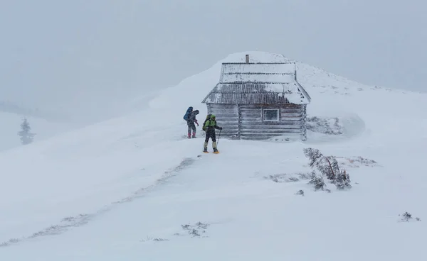 Caminhantes nas montanhas de inverno — Fotografia de Stock