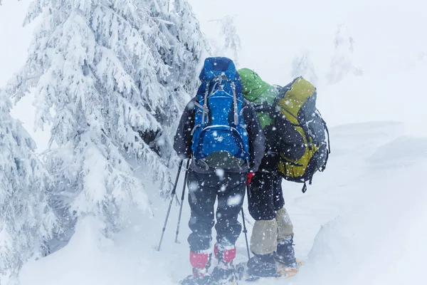 겨울 산악 지대를 산책하는 사람들 — 스톡 사진
